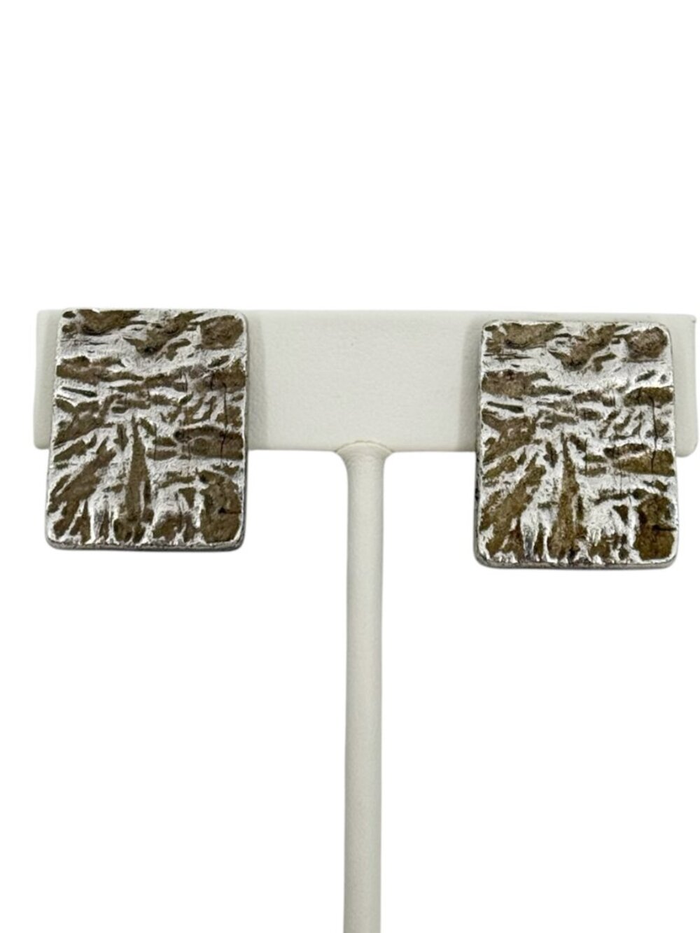 Vintage silver tone brutalist clip on earrings - GM3003